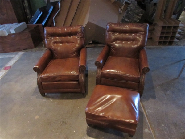 TWO VINTAGE ARMCHAIRS & AN OTTOMAN