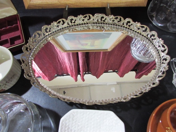 MIRRORED VANITY TRAY/ITALIAN PORCELAIN DISH/WATERCOLOR PAINTING & MORE