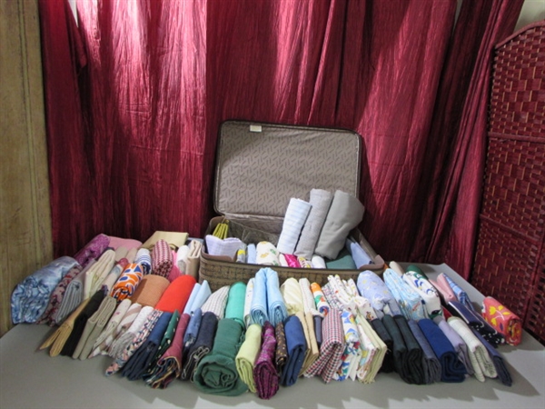 VINTAGE FABRIC SUITCASE OVERFLOWING WITH GREAT FABRIC!