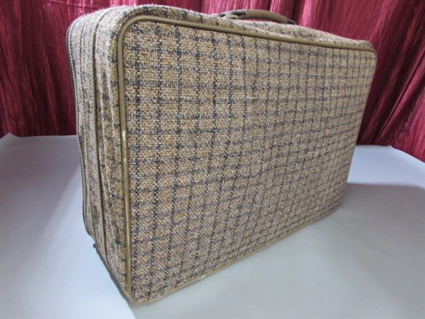 VINTAGE FABRIC SUITCASE OVERFLOWING WITH GREAT FABRIC!