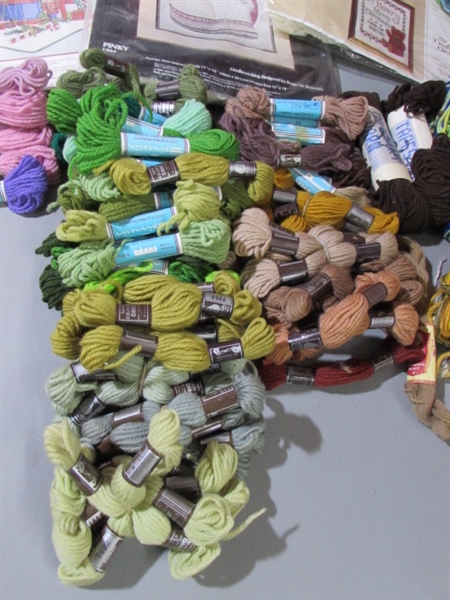 LARGE COLLECTION OF COUNTED X-STITCH & NEEDLEPOINT KITS + WOOL TAPESTRY YARN