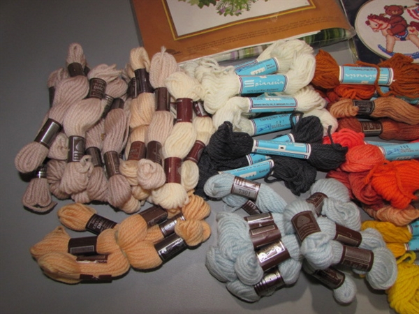 LARGE COLLECTION OF COUNTED X-STITCH & NEEDLEPOINT KITS + WOOL TAPESTRY YARN