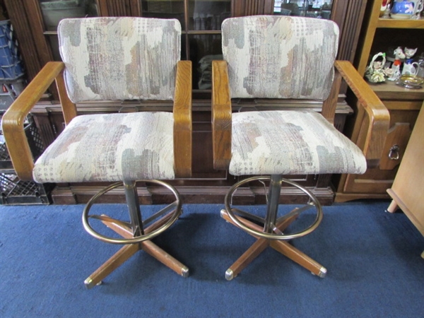 TWO UPHOLSTERED BAR STOOLS