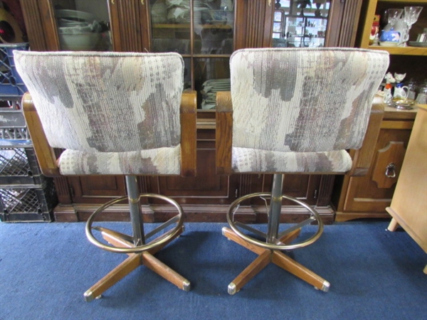 TWO UPHOLSTERED BAR STOOLS