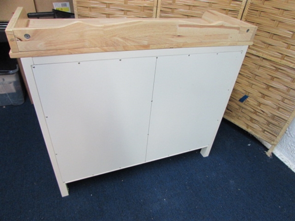 WHITE CABINET WITH WOOD TOP