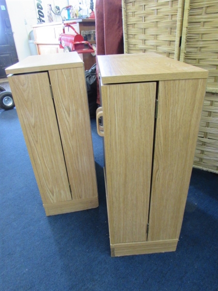 A PAIR OF LOCKING WOOD MEDIA CABINETS FOR ALL YOUR MUSIC MOVIES AND MORE!
