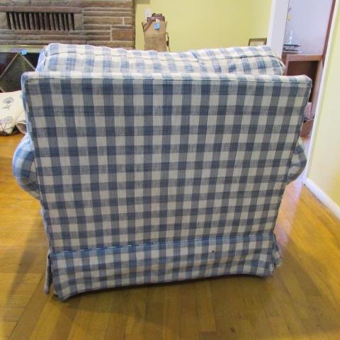 BLUE & WHITE CHECKERED CHAIR WITH OTTOMAN