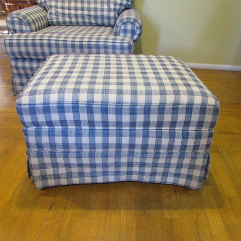 BLUE & WHITE CHECKERED CHAIR WITH OTTOMAN