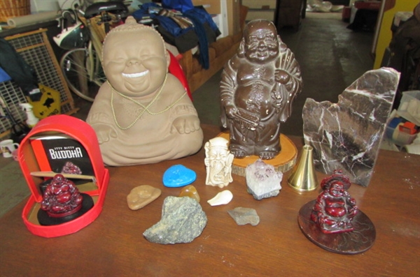 BUDDHAS/SEASHELLS, SEMI-PRECIOUS STONES AND MORE