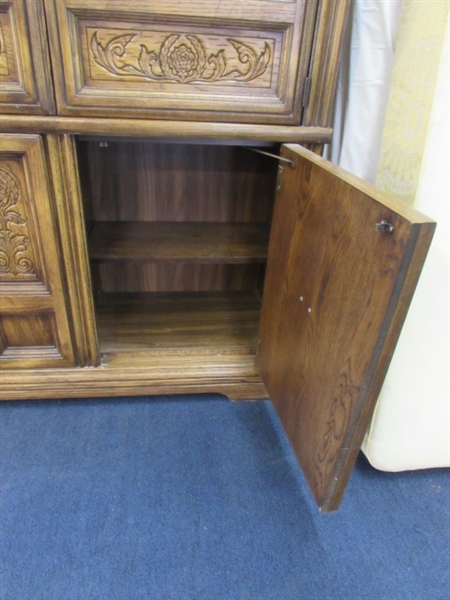 SOLID WOOD CHINA HUTCH WITH BEAUTIFUL CARVED ACCENTS