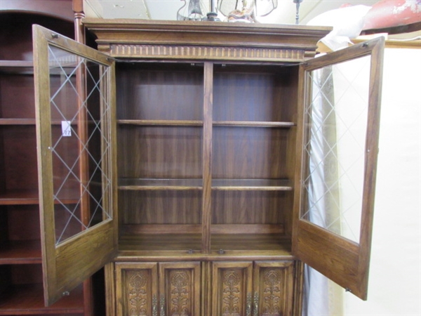 SOLID WOOD CHINA HUTCH WITH BEAUTIFUL CARVED ACCENTS