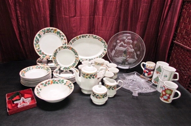 ROYAL MAJESTIC "CHRISTMAS MORNING" CHINA & OTHER MISC CHRISTMAS DISHES
