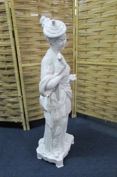 ITALIAN MOTTAHEDEH DESIGN STATUE - LADY WITH BIRD