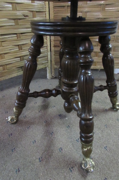 ANTIQUE STYLE PIANO STOOL WITH BALL CLAW FEET