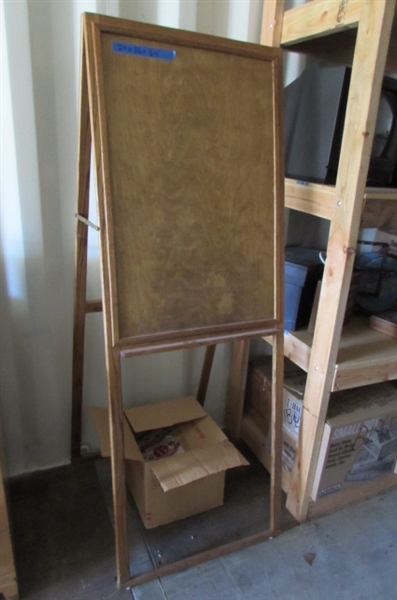 WOODEN EASEL WITH PAINT SUPPLIES