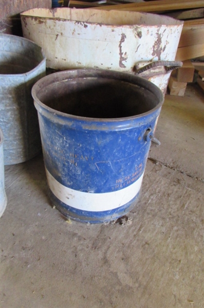 OLD BARREL, GALVANIZED BUCKETS & PAILS AND MORE