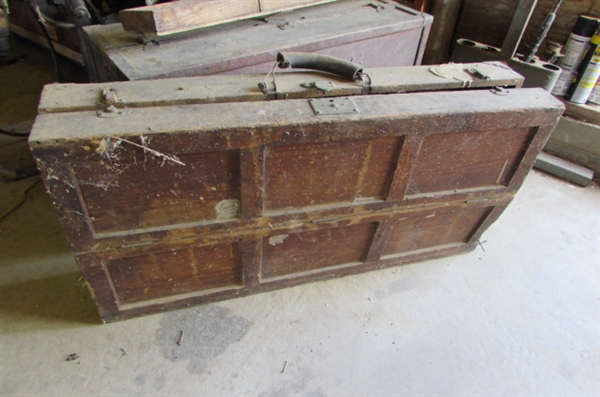2 ANTIQUE WOOD TOOL BOXES AND CONTENTS