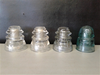 Vintage Blue/Green and Clear Glass Insulators