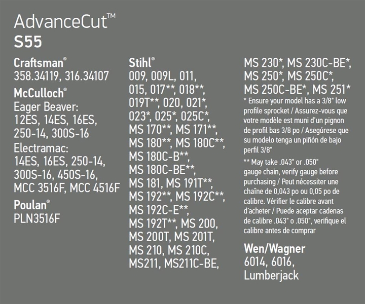 Oregon S55 AdvanceCut 16-Inch Chainsaw Chain Fits McCulloch, Stihl