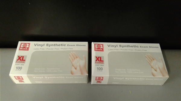 Vinyl Synthetic Exam Gloves Latex-Free & Powder-Free - XLarge- 2 Boxes