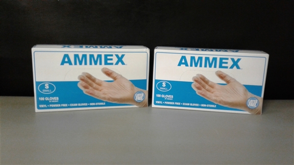 AMMEX Medical Clear Vinyl Gloves, Box of 100- 2 boxes Size Small