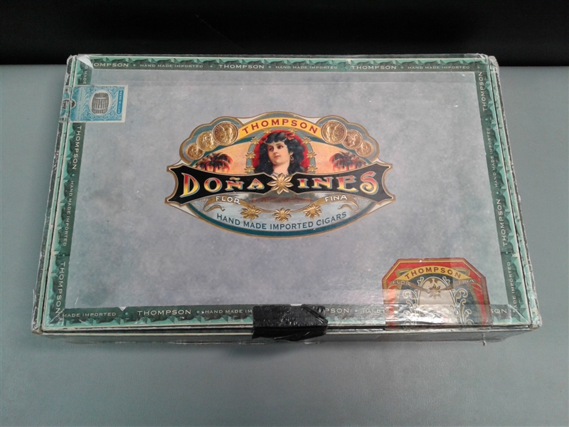 Vintage Metal Sign & Large Dona Ines Cigar Box