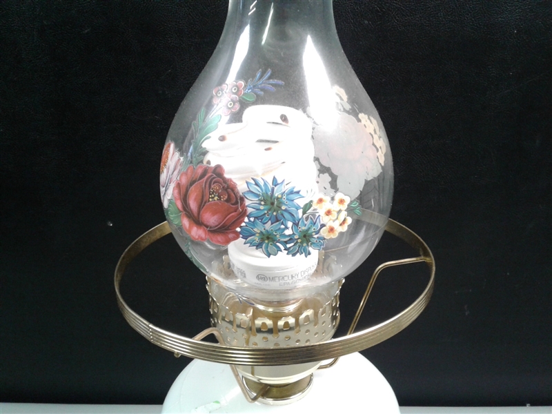 Vintage Floral Hurricane Table Lamp with Cast Base
