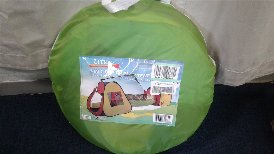 UTEX 3 in 1 Pop Up Play Tent with Tunnel, Ball Pit + 3 Extra Tunnels