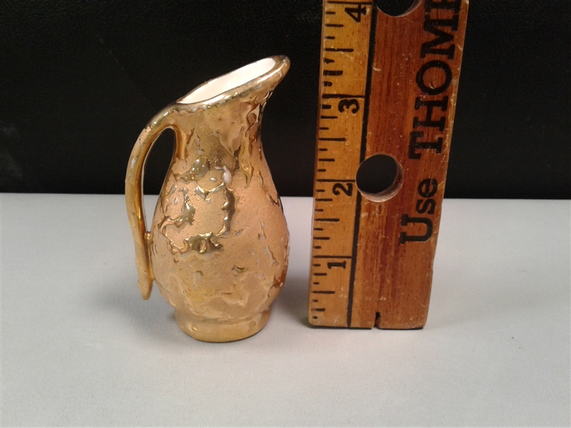 Vintage Jam Jar,  2 Pin Holders and a Gold Vase