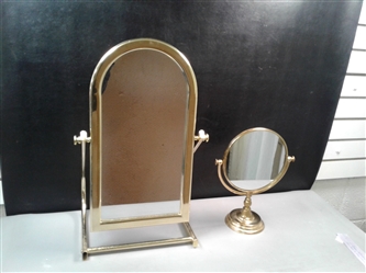 2 Brass Colored Swinging Mirrors 