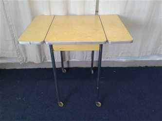 Vintage Yellow and Chrome Formica Table w/2 Folding Leaves