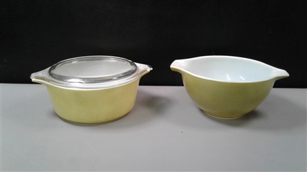 Vintage Verde Cinderella Pyrex Nesting Bowl & Casserole Dish w/Lid