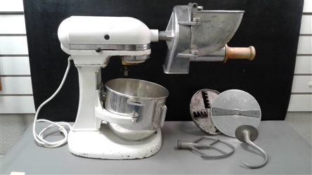 Vintage K5-A KitchenAid Bowl Lift with Slicer Attachment and Extras