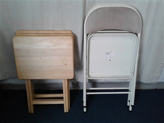 2 Meco Folding Chairs and 3 Folding Tables 