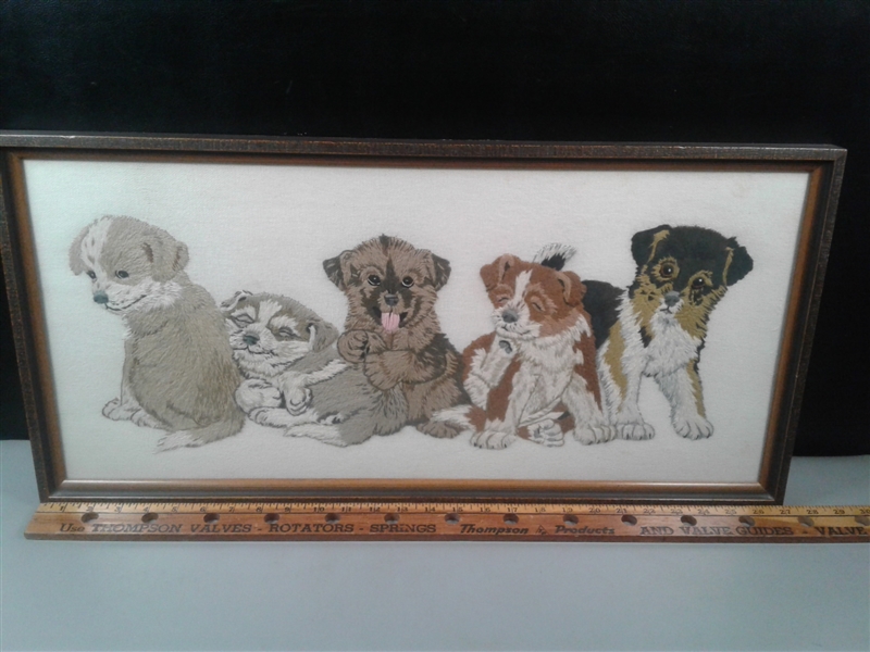 Embroidered Cat and Dog Framed Pictures