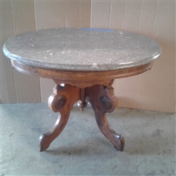 Antique Side Table with Burl Wood Inserts and Marble Top