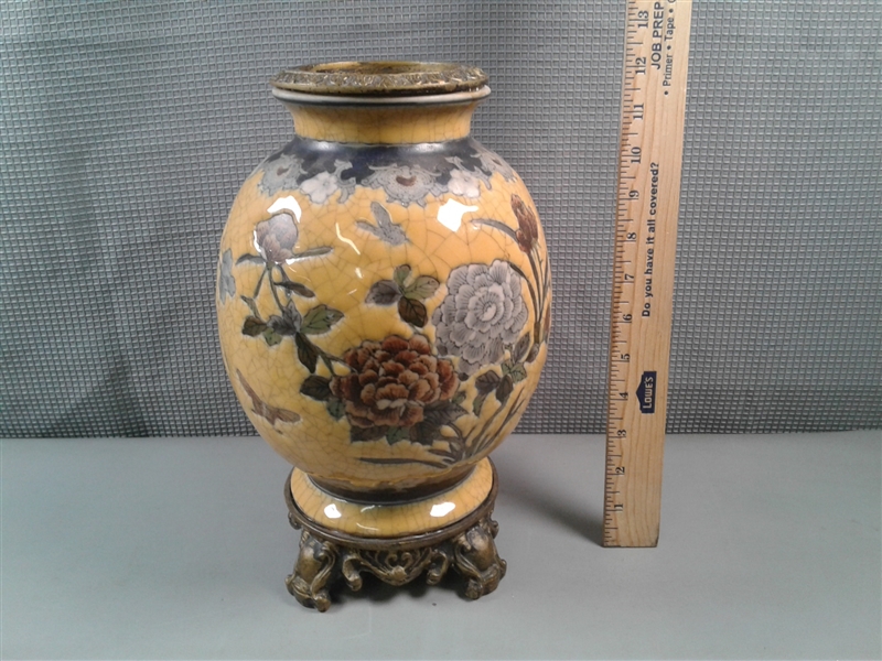 Royal Dux Art Nouvean Vase, Antique Pottery With Integrated Stand 