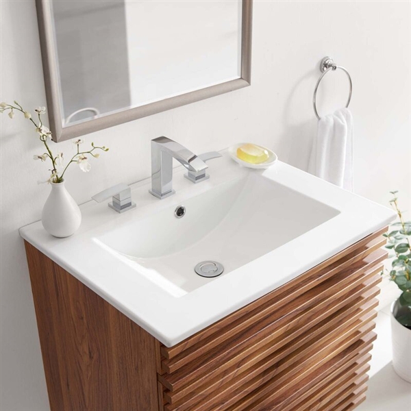 White Ceramic Rectangular Drop-in Bathroom Sink