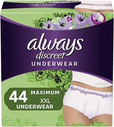 Always Discreet Incontinence & Postpartum Incontinence Underwear for Women, XXL, 44 Count Disposable 