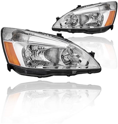 Headlight Assembly GHDAC03-A2 Compatible with 03 04 05 06 07 Honda Accord OE Headlamp Replacement, Chrome Housing Clear Lens