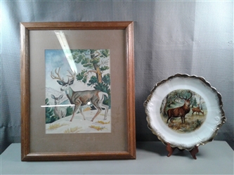 Framed Original Watercolor Painting and Bavaria Collectors Plate