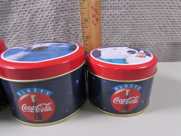 Coca-Cola Nesting Tins with Yo-Yo and Latching Tin with Handle