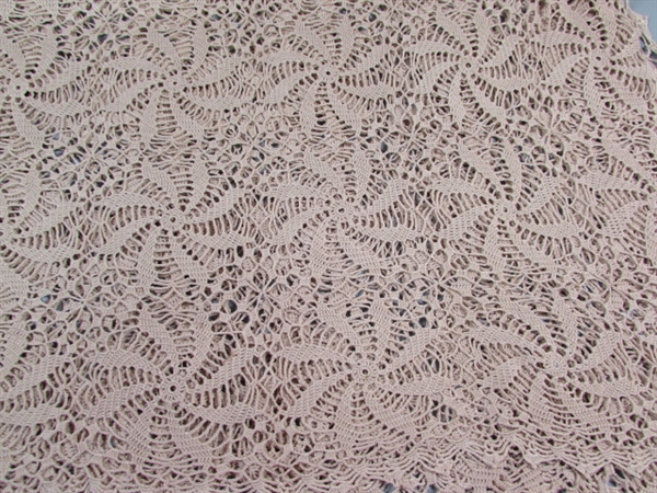 HAND CROCHETED TABLE COVER IN LT BROWN