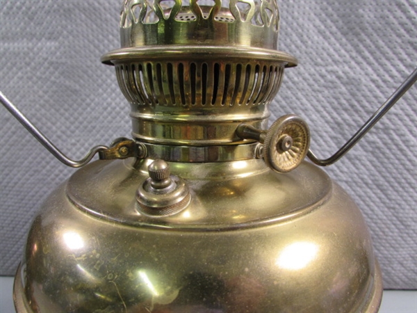 ANTIQUE ELECTRIC LAMPS, GLASS SHADES & CHIMNEYS