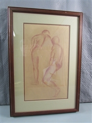 NUDE DRAWING BY MARILYN 60 - FRAMED UNDER GLASS