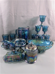 VINTAGE BLUE IRIDESCENT CARNIVAL GLASS COLLECTION
