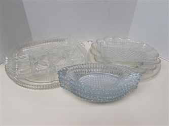 VINTAGE & MODERN PRESSED GLASS PLATES, PLATTERS & MORE