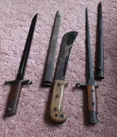 VERY OLD BAYONETS AND WWII CASE XX SURVIVAL MACHETE WITH  BLADE SHIELD