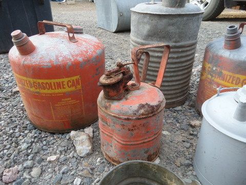VINTAGE GAS CANS, OIL CANS, AND WATER COOLER