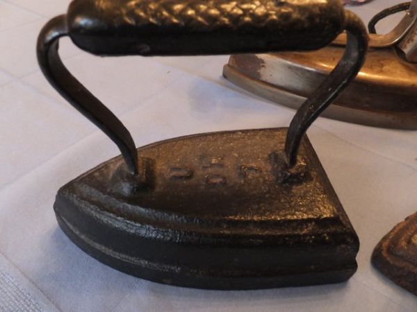 2 ANTIQUE FLAT IRONS & A VINTAGE ELECTRIC IRON